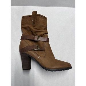 Marc Fisher Famous Saddle Brown Leather Upper Slouch Moto Boots Shoe Size 9.5